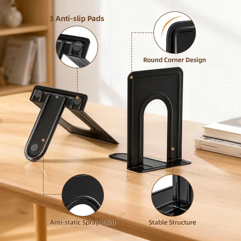 Happyhapi 14 Pair Book Ends for Shelves, 28 Pcs Metal Bookends Book Holder for Shelf, Heavy Book Stopper for Desk, Simple Library Office Home Bookend, 4.9 x 5.7 x 6.5 in, Black - Image 3